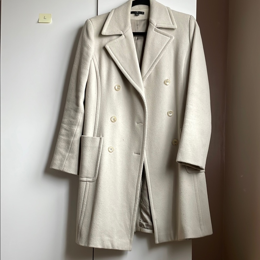Elegant Cream Double-Breasted Women's Coat